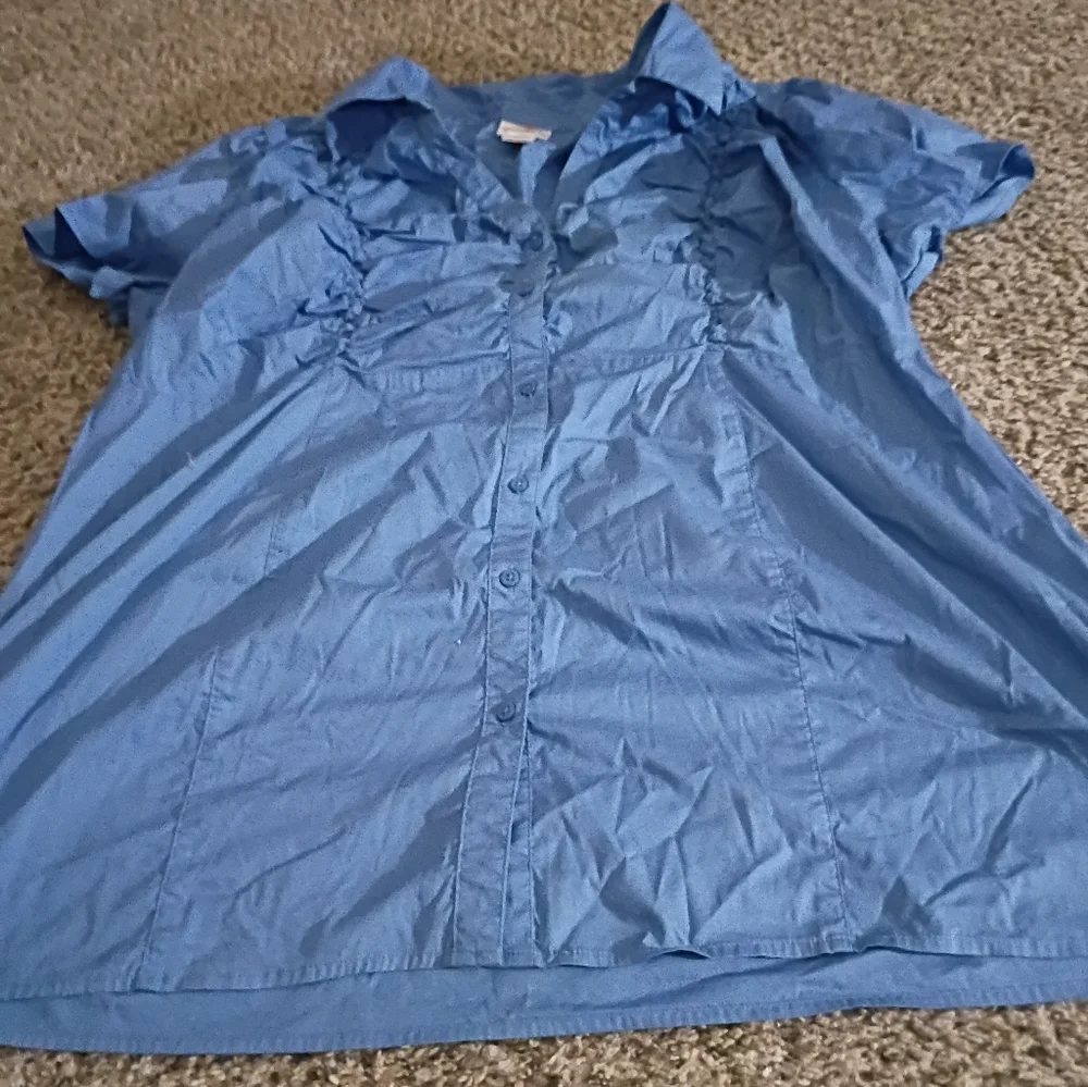 Blue Elastic-Waist Cotton Top